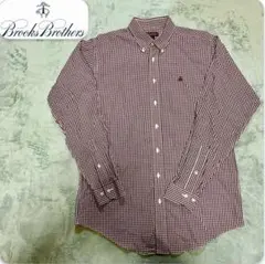 【ブルックスブラザーズ】美品 ギンガムチェック　ブラウン　ボタンダウン　シャツ