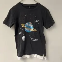 宇宙柄 チャコールグレー　スパンコール 男女兼用　Tシャツ 120cmのサムネイル