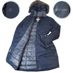 良品 Columbia 3121 ダウンコート L ネイビー OMNI HEAT