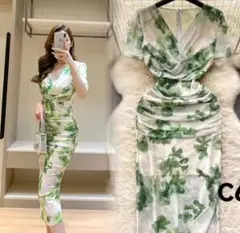 グリーン葉柄ラップドレス 新品