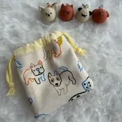 【ハンドメイド】犬柄 ミニ巾着 小物入れ
