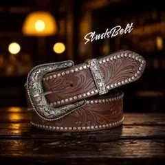 スタッズベルト ブラウン アメカジ Y2K アンティーク 男女兼用 ヴィンテージ