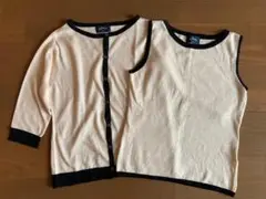 ニットアンサンブル　サーモンピンク　薄オレンジ　七分袖　M