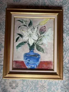 日本画 花瓶に生けられた花 額装品 花瓶に生けられた花の油彩画 額装品 - メルカリ