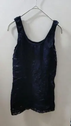 古着　レース裾 ノースリーブ タンクトップ ブラック