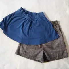 GAPキッズSサイズ青キュロットLINDAUERチェックショートパンツ140cm