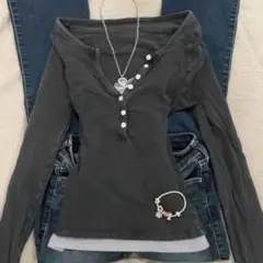 SHEIN tシャツ 2way トップス グレー シェイプ JP-M (xs)