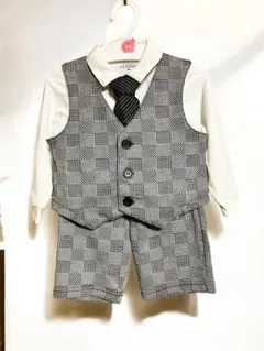 90cm フォーマル セレモニー 長袖 ベスト 格子 チェック グレー 男の子