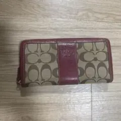 COACH ロゴ柄 長財布 ブラウン/ワインレッド 美品のサムネイル