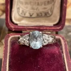 英国　イギリス　ヴィンテージ　シルバー925 アクアマリン風　リング　10号