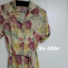 花柄ワンピース　レトロ　Be Able　シック　エレガント　レースアップ　半袖