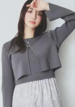 WORLD index グレー半袖ワンピース長袖カーディガン ツインセット