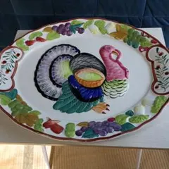 多色七面鳥デザイン陶磁器製の大皿（難あり）