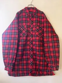 No.5709 中綿キルティング チェックシャツ 赤 L