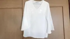 トップス　七分袖　レディース　ホワイト　刺繍　Mサイズ