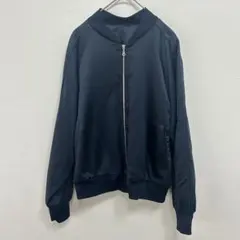 ジーユー ジップアップブルゾン ネイビー 光沢生地 ジャンパー S