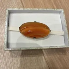 即購入OK 濃いオレンジ　天然石　帯留　縞メノウ　瑪瑙　めのう　着物アンティーク