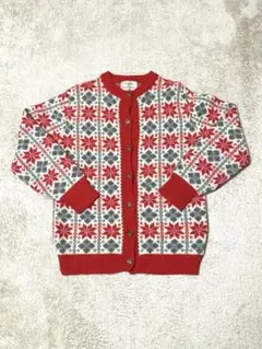 クリスマスウールニットカーディガン 韓国製 雪結晶 赤