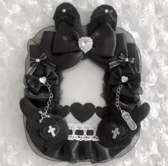 B8 トレカケース 硬質ケースデコ レースデコ うさ耳 黒 天使 羽