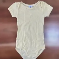 プチバトー　イエロー ストライプ 半袖ボディスーツ