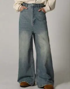 MASONPRINCE サイドベルトワイドフレアデニムパンツ