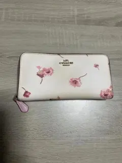 COACH 花柄 長財布 ホワイト/ピンク