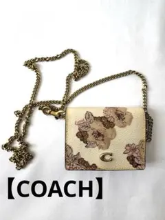 【COACH コーチ】花柄コイン・カードケース（クリーム色）