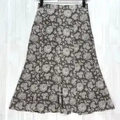 花柄 マーメイドロングスカート　茶系　9号 / M 薄手