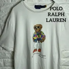 ポロラルフローレンTシャツ/ポロベアアロハ・メンズ半袖 綿100％ 白 ・L