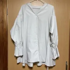 ホワイト Vネック バルーンスリーブ シャツ 38/M