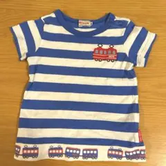 ミキハウス Tシャツ 80 青と白ストライプ