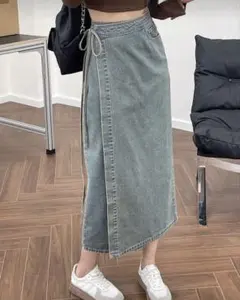 shein デニム　ロングスカート　ラップスカート