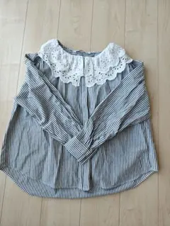 ZARA　レース襟ブラウス　ストライプ