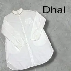 Dhal ホワイト シャツ 長袖 体型カバー ゆったり ロング ポケット ダル 