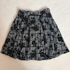 イング　花柄　ジャガード　ミニスカート　M チェック柄　ウエストゴム