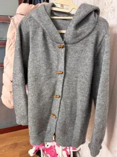 グレー フード付き ニットダッフルコート