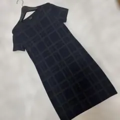 theory ネイビー チェック柄 半袖 ニットワンピース
