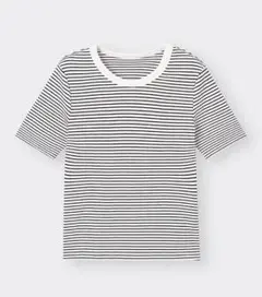 【未着用品】GU　半袖リブボーダーTシャツ