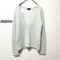INDIVI アンゴラ　ウール　カーディガン　ライトグレー Vネック　春　38Mのサムネイル