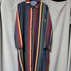 ロングシャツワンピース　長袖　秋色　ストライプ