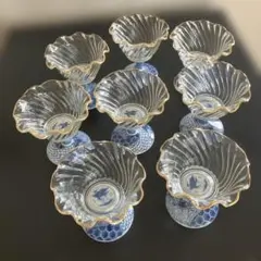 美濃焼き　三洋陶器　龍峰窯　祥瑞ガラス 高台　デザート小鉢　8個セットのサムネイル