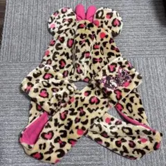 ☆ミニーマウス　マフラーキャップ　ディズニー　ヒョウ柄