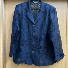 カットソー GRAM PUS 総レース 袖無し 日本製 花柄 ブラウス ネイビー 