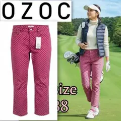 新品未使用 OZOC レディース ゴルフクロップドパンツ 38 ピンクドット