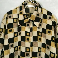 古着シャツ 古着 シャツ レトロ ペインティング 総柄 アート メンズ 長袖