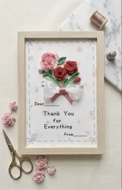母の日メッセージカード　つまみ細工　カーネーション　フレーム付き