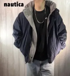 NAUTICAリバーシブルフリース90s ナイロンジャケット　刺繍ロゴ　M