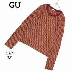 GU 長袖 リブニット ボーダー クルーネック 定番 薄手 カジュアル 秋冬 M