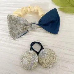 超お買い得♡お揃い シュシュ付リバティ うさみみリボン くるみボタン