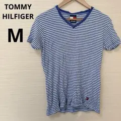TOMMY HILFIGER（M）青白ストライプ 半袖Tシャツ